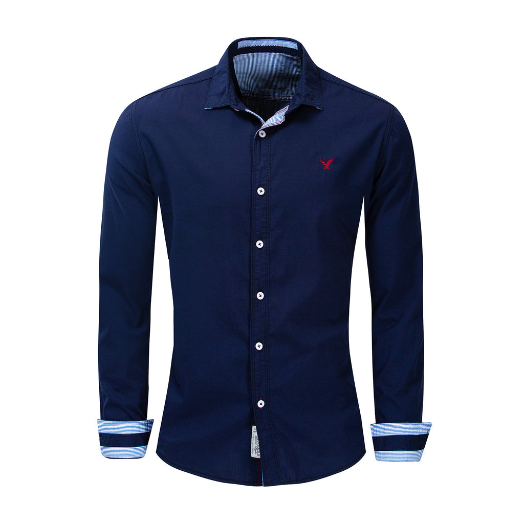 Casual Long-Sleeved Shirt Solid Color Oxford