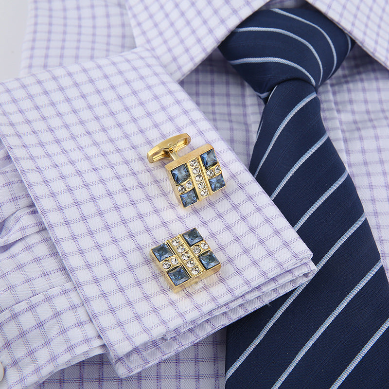 Men’s Blue Crystal French  Cufflinks-Diamond Sadaf Canada