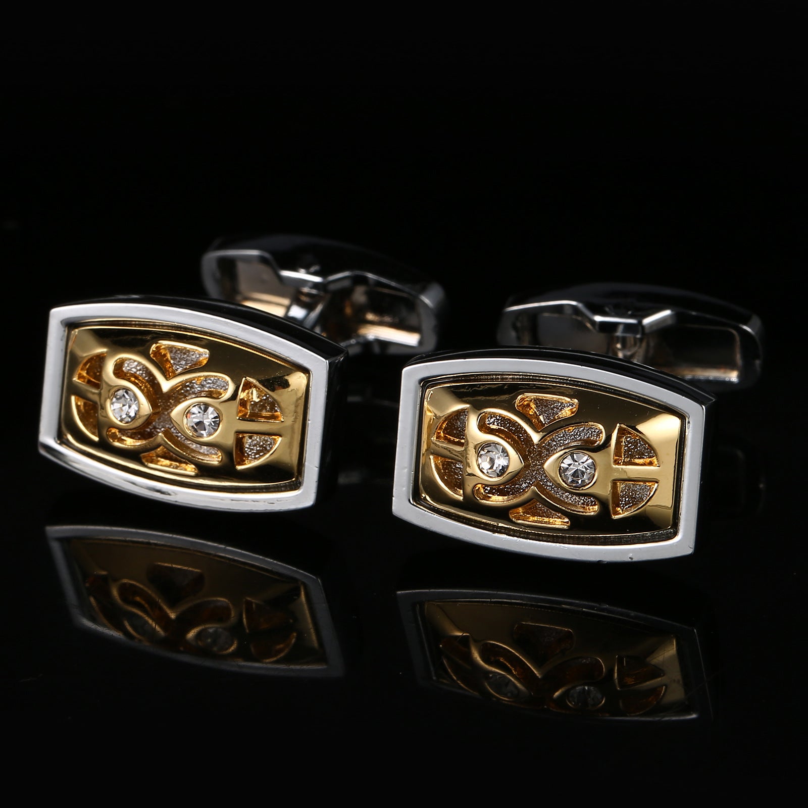 French Cufflinks Gold Hollow Diamond Men's Cuff Buttons