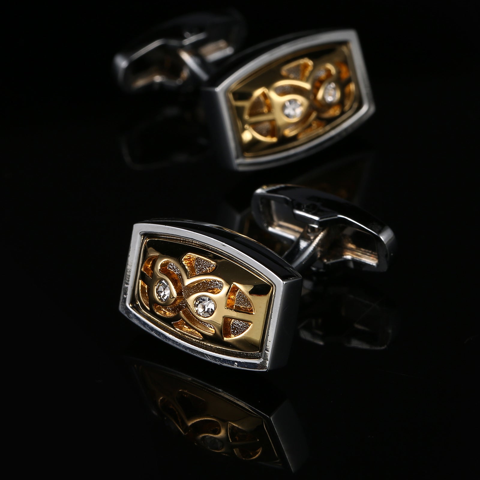 French Cufflinks Gold Hollow Diamond Men's Cuff Buttons