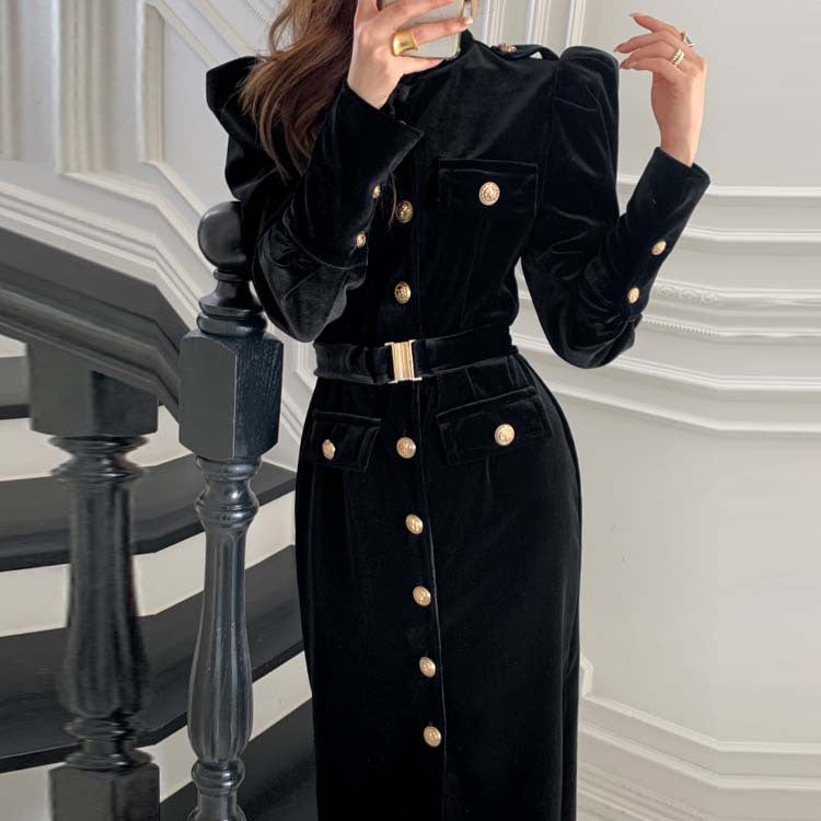 Long Straight Slit Velvet Dress