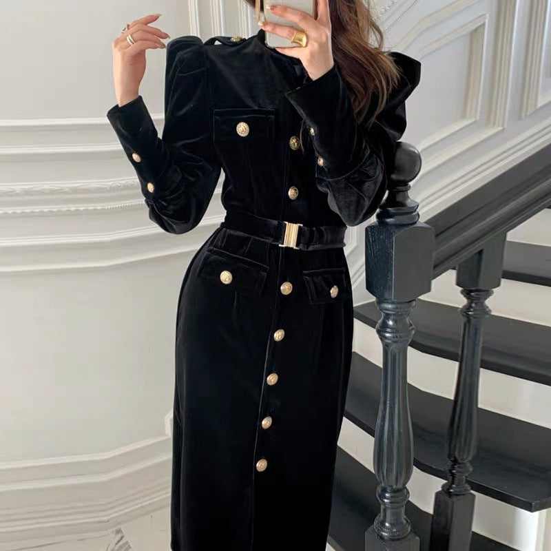 Long Straight Slit Velvet Dress