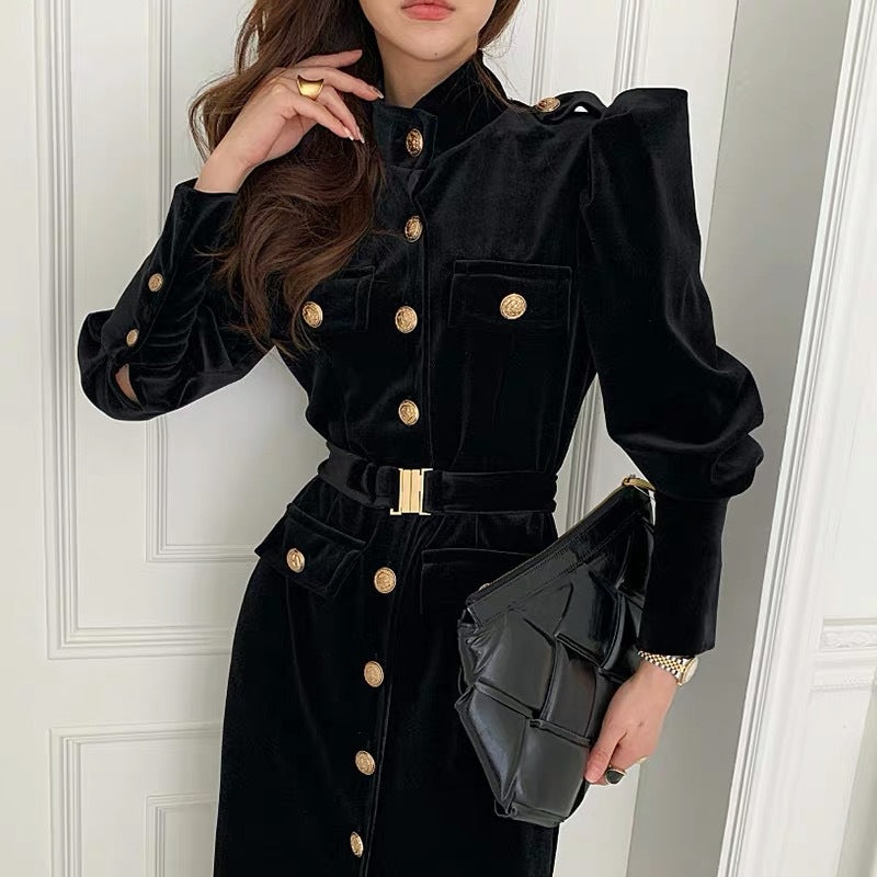 Long Straight Slit Velvet Dress