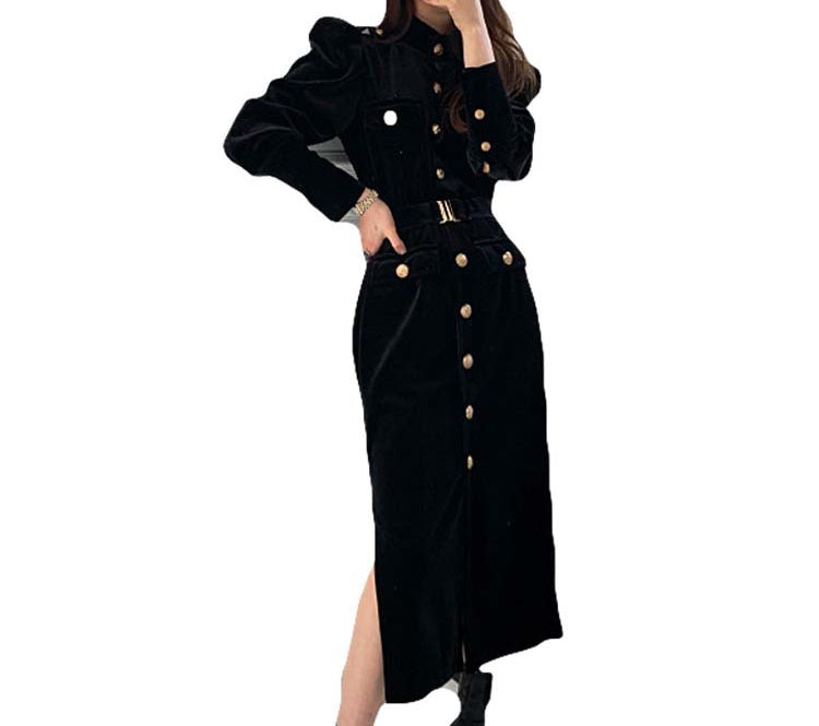 Long Straight Slit Velvet Dress