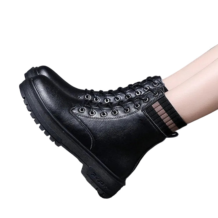 Fashion Martin Boots Mid-heel Increase Sock Boots Lace-up Short Boots