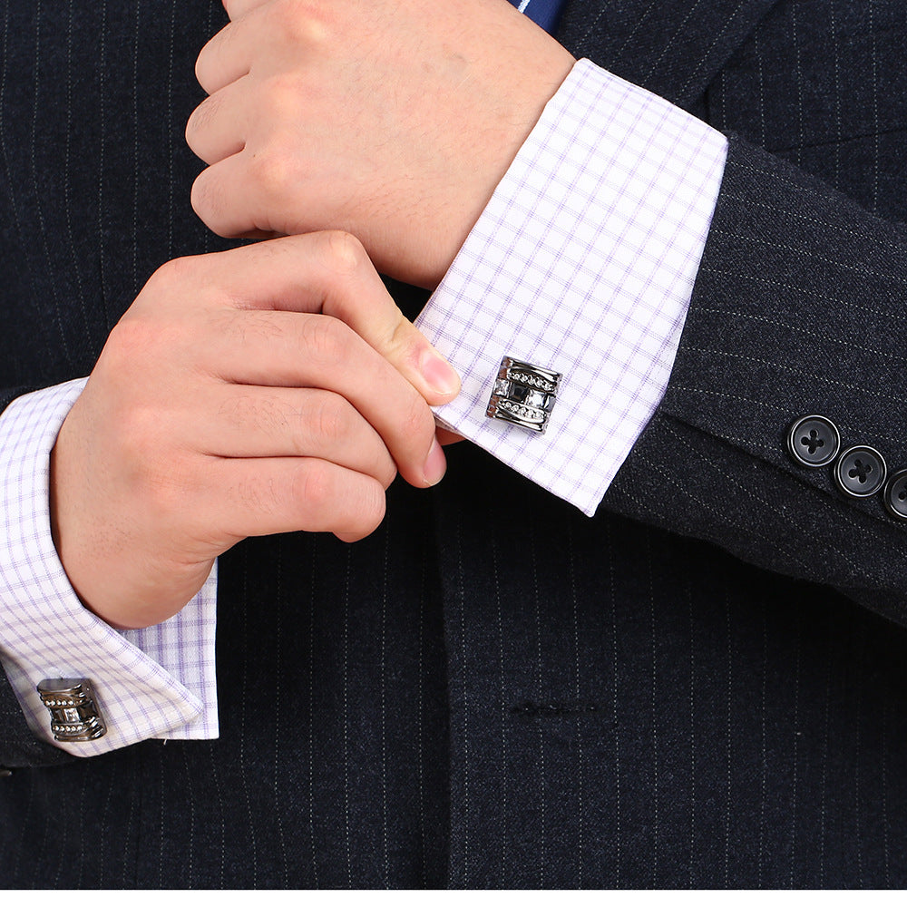 Men’s Black Crystal French Cufflinks – Diamond Sadaf