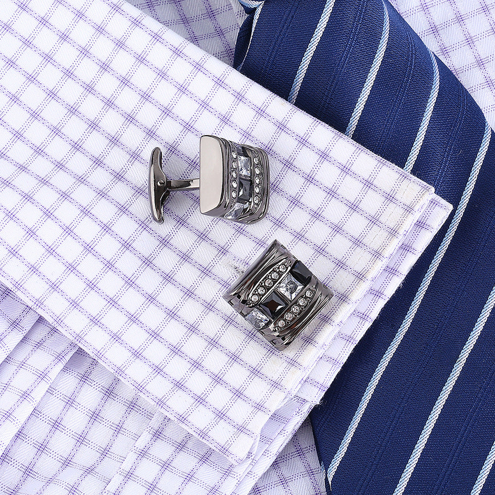 Men’s Black Crystal French Cufflinks – Diamond Sadaf