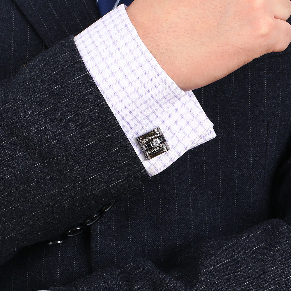 Men’s Black Crystal French Cufflinks – Diamond Sadaf