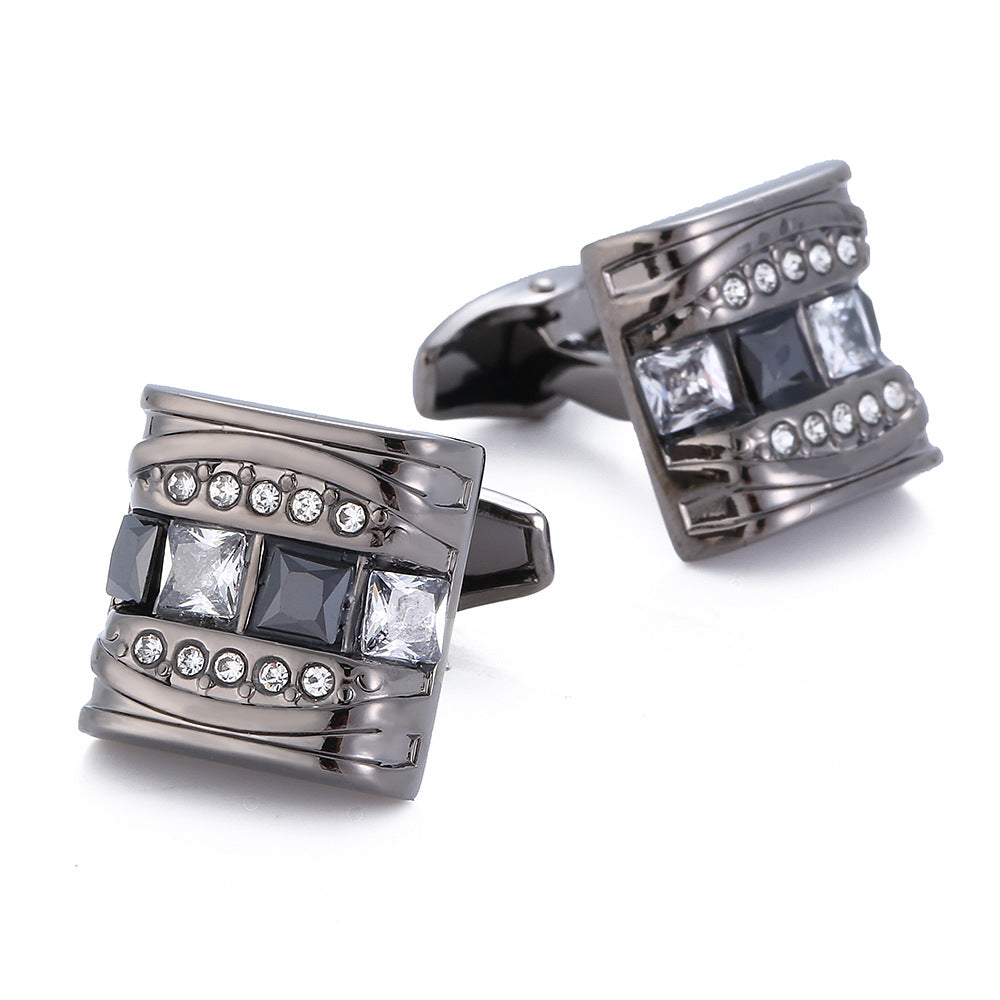 Men’s Black Crystal French Cufflinks – Diamond Sadaf