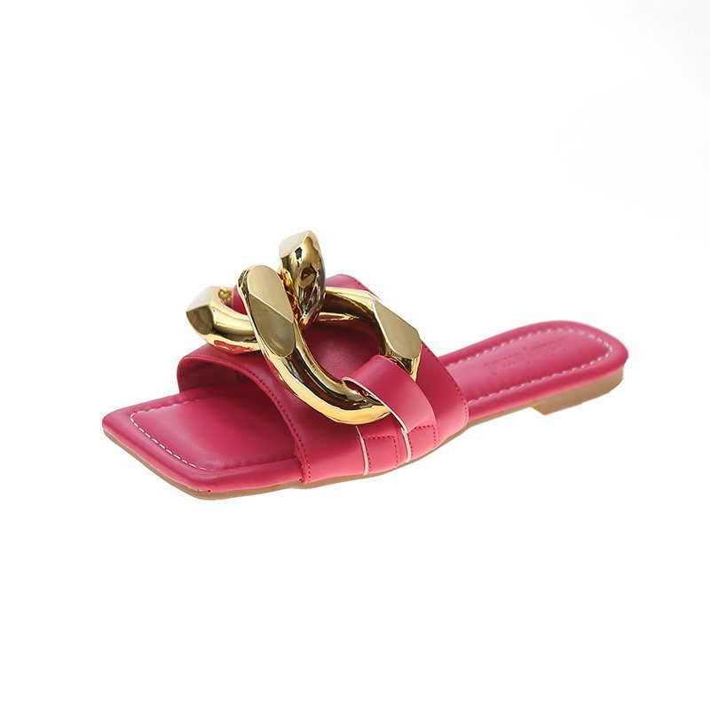 Chain Open Toe Flat Soft Bottom Slippers