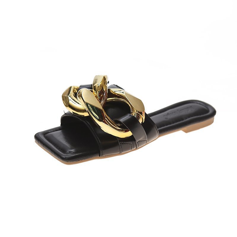 Chain Open Toe Flat Soft Bottom Slippers