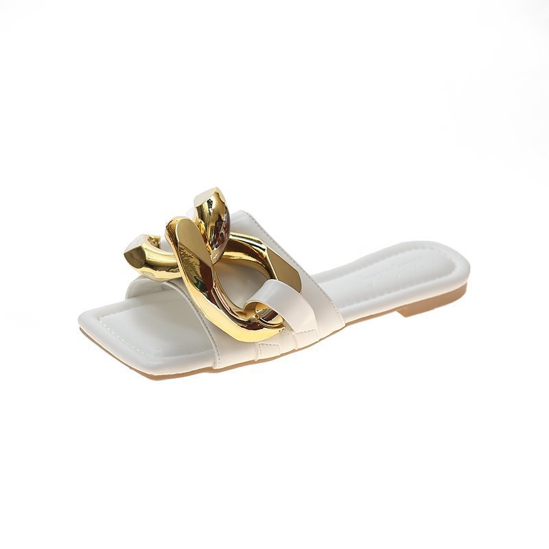 Chain Open Toe Flat Soft Bottom Slippers