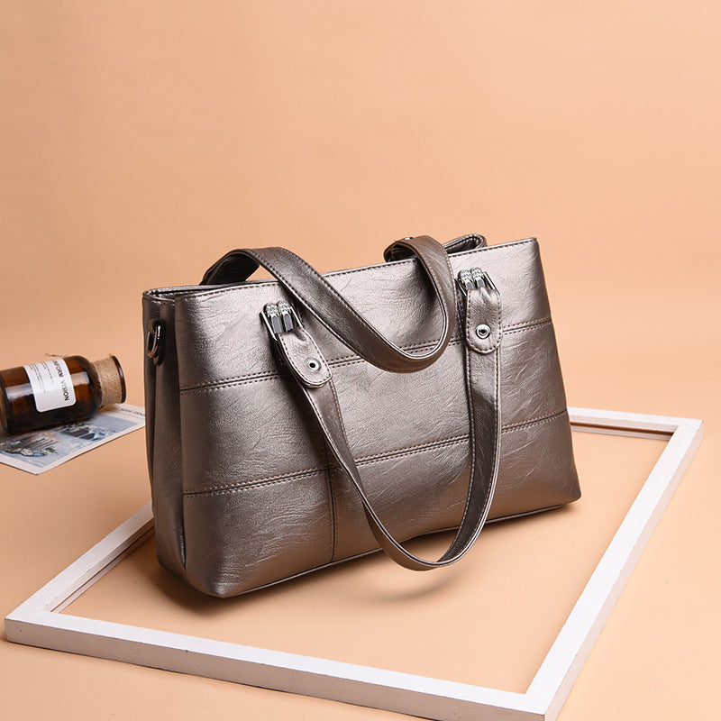 New Stitching Ladies Bag European And American Soft Leather Fashion Temperament Women'S Bag Multi-Layer Portable Shoulder Bag