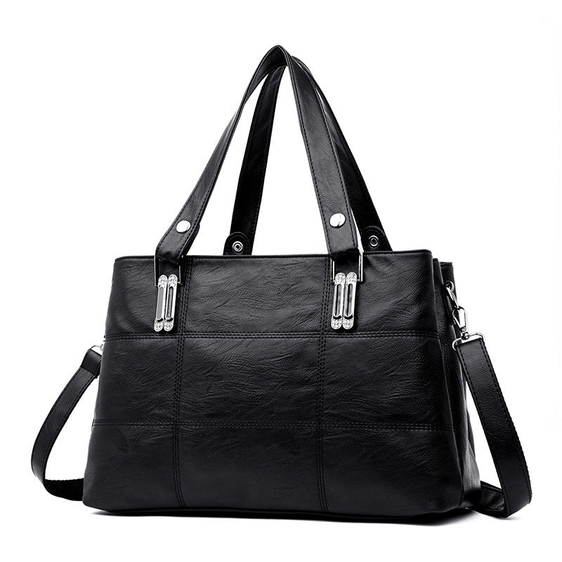 New Stitching Ladies Bag European And American Soft Leather Fashion Temperament Women'S Bag Multi-Layer Portable Shoulder Bag