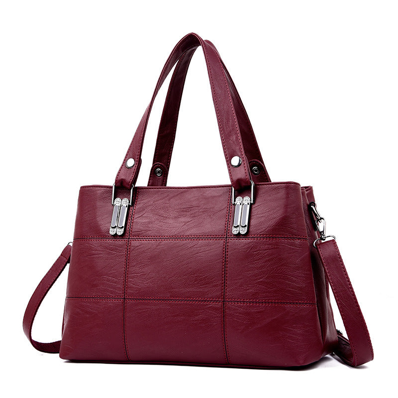 New Stitching Ladies Bag European And American Soft Leather Fashion Temperament Women'S Bag Multi-Layer Portable Shoulder Bag