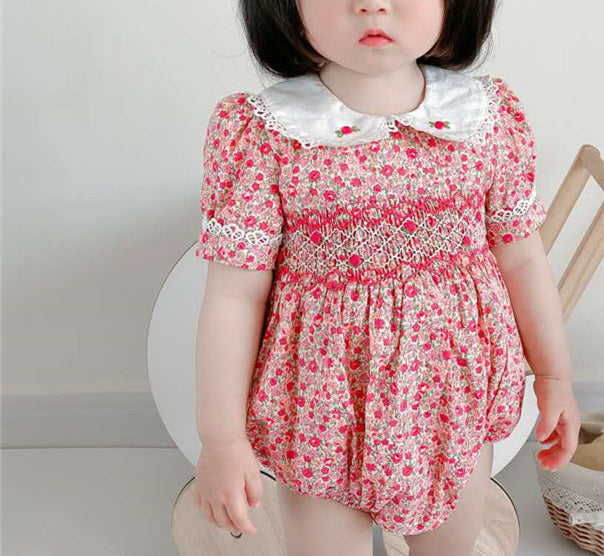 Pastoral Style Small Floral Short-sleeved One-Piece Romper