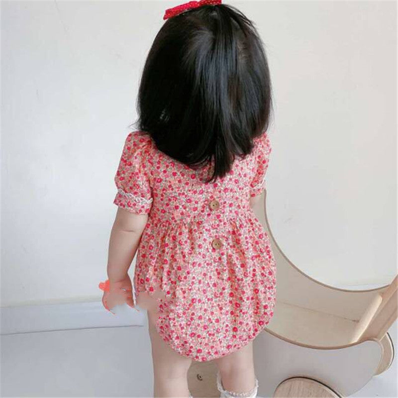Pastoral Style Small Floral Short-sleeved One-Piece Romper