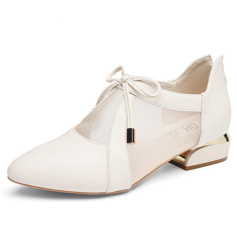 Pointed Net Yarn Breathable Small Leather Shoes