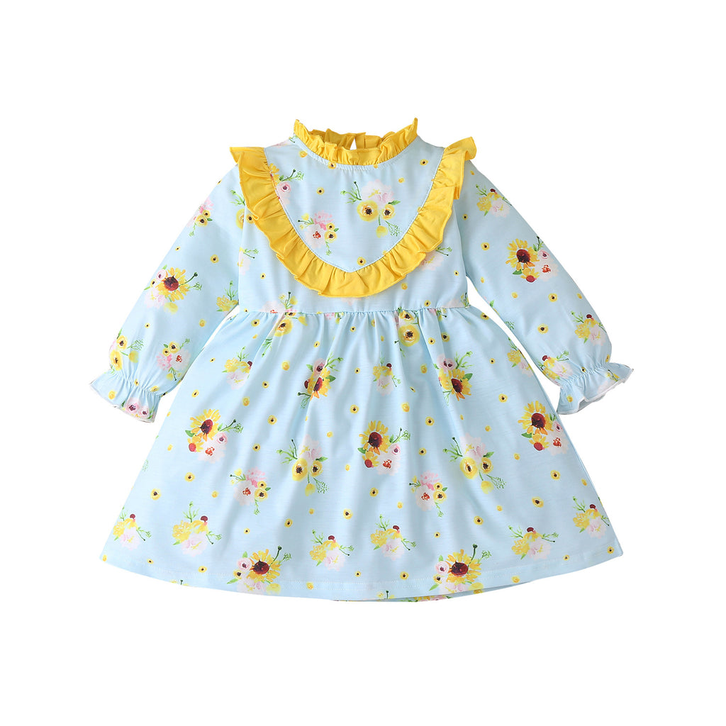 Sunflower Print Long Sleeve Dress