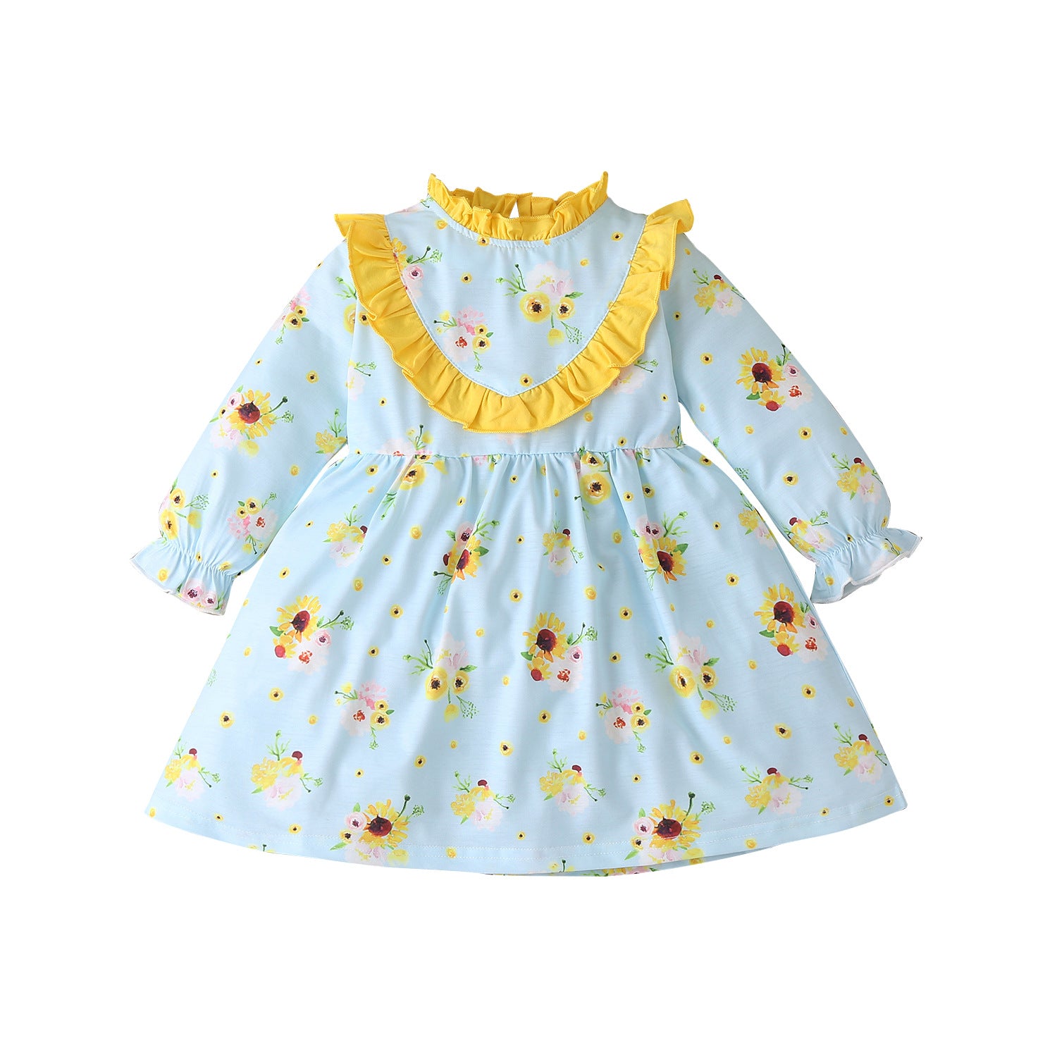 Sunflower Print Long Sleeve Dress