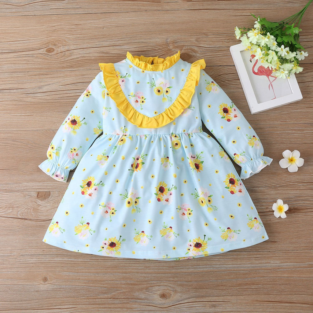 Sunflower Print Long Sleeve Dress