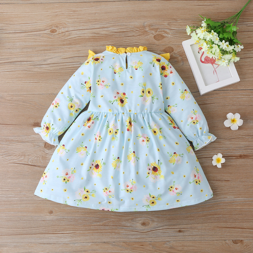 Sunflower Print Long Sleeve Dress