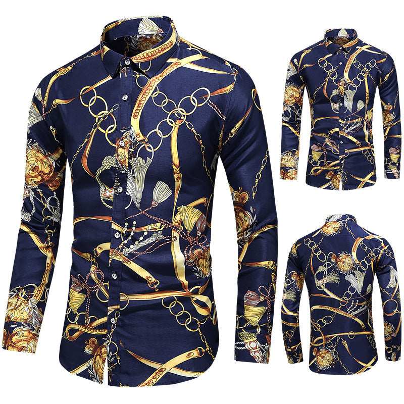 Fashion Simple Men's Printed Long-Sleeved Shirt