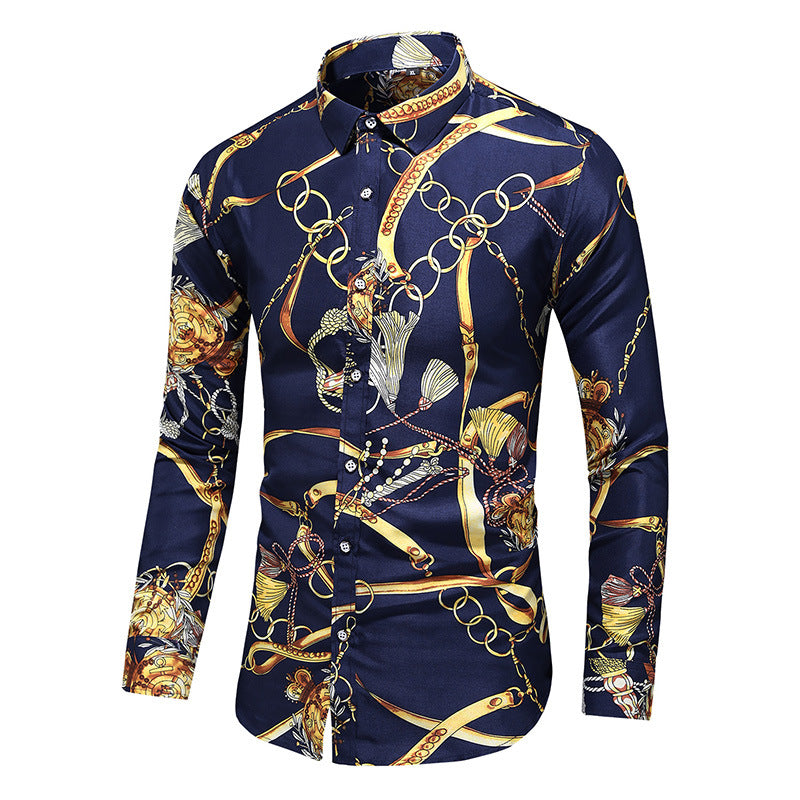 Fashion Simple Men's Printed Long-Sleeved Shirt