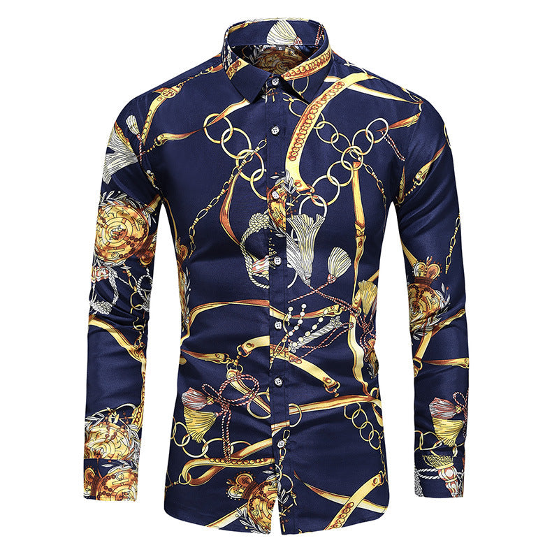 Fashion Simple Men's Printed Long-Sleeved Shirt