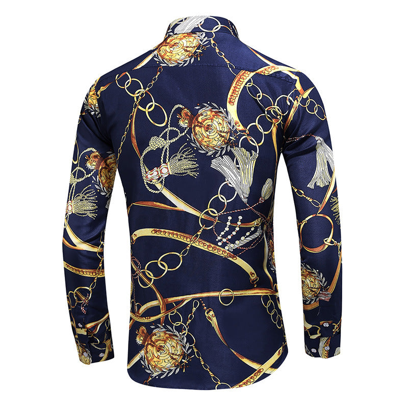 Fashion Simple Men's Printed Long-Sleeved Shirt