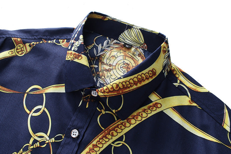 Fashion Simple Men's Printed Long-Sleeved Shirt