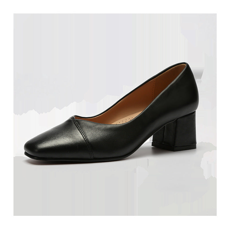 Square Toe Mid-Heel Shallow Mouth Leather