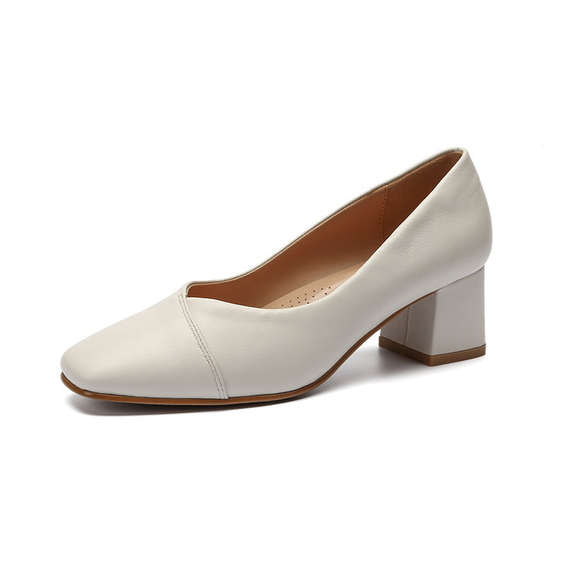 Square Toe Mid-Heel Shallow Mouth Leather