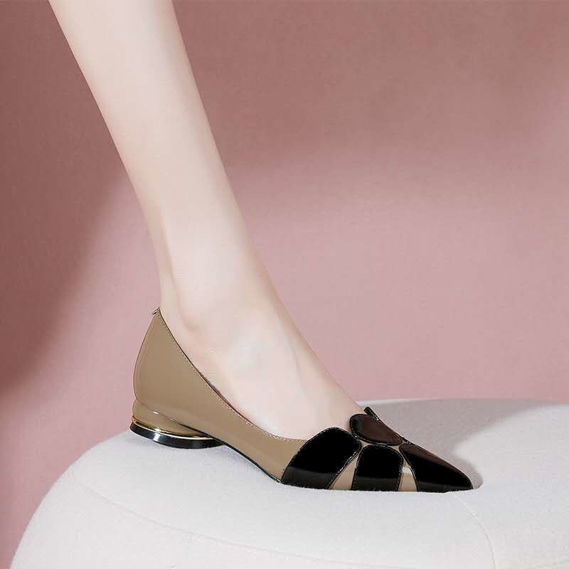 Red thick heel flat soft leather women's shoes
