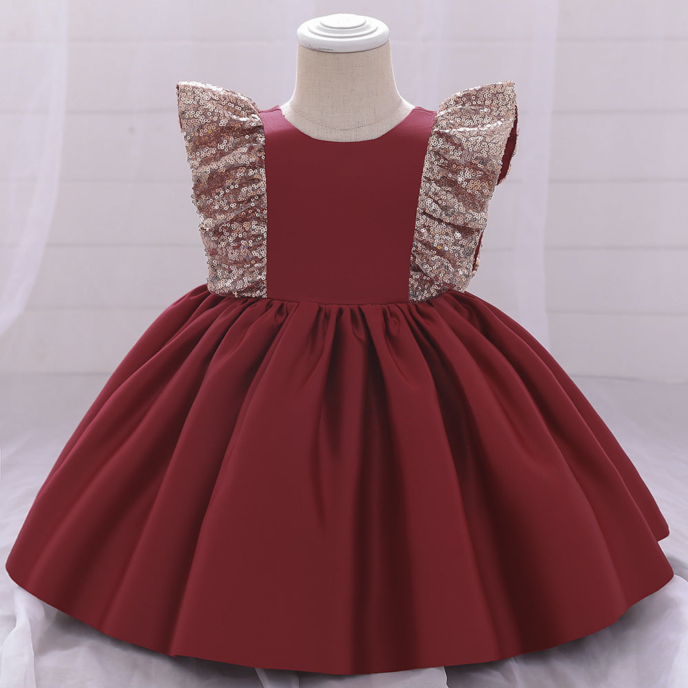 M Fluffy Dress, Small Flying Sleeves, Sequins