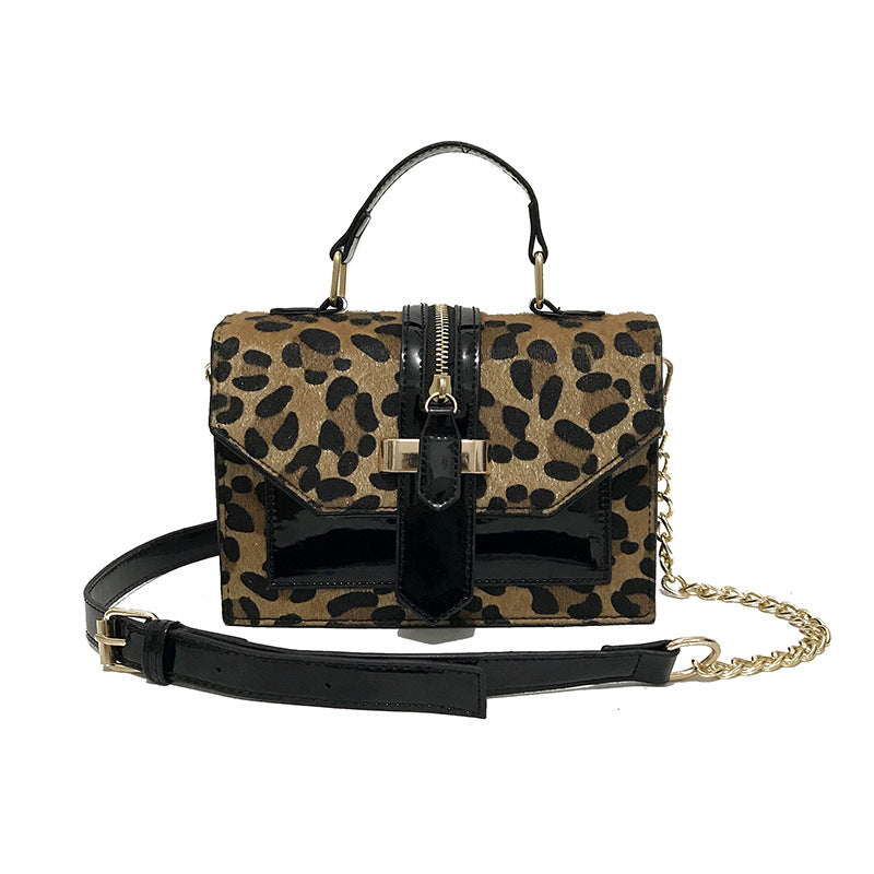 Female Leopard Print Single Shoulder Handbag All-match Chain Diagonal Small Square Bag