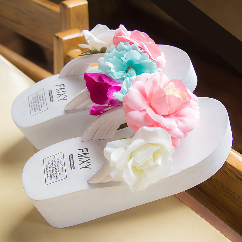 Women's Handmade Platform Flower Flip-flops