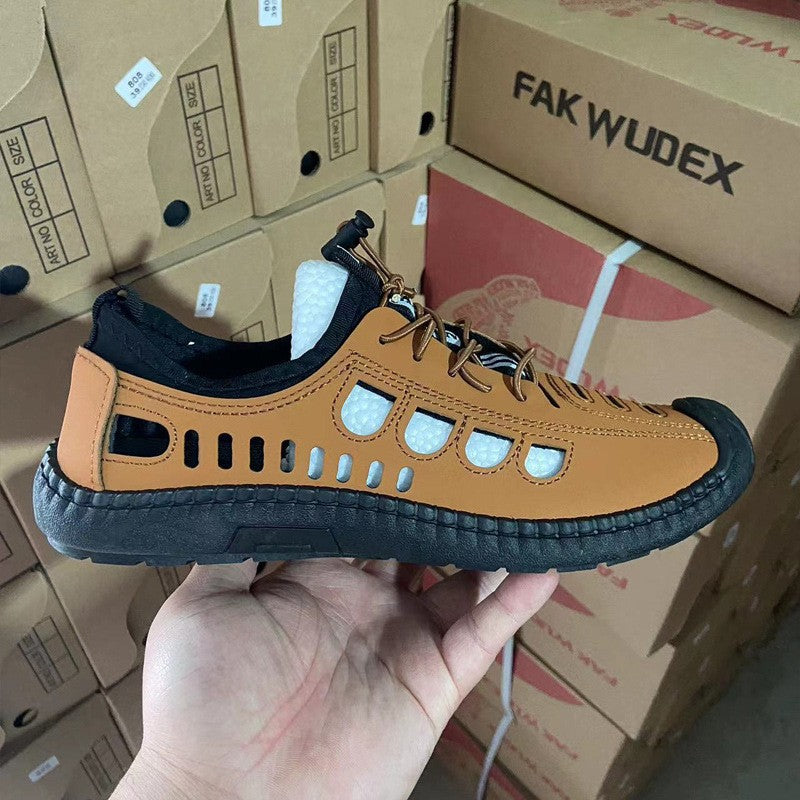 Men's Sandals Hollow Leather Soft Bottom Hole Shoes