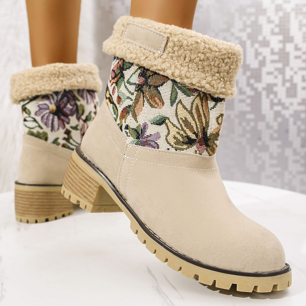 Flowers Embroidered Snow Boots