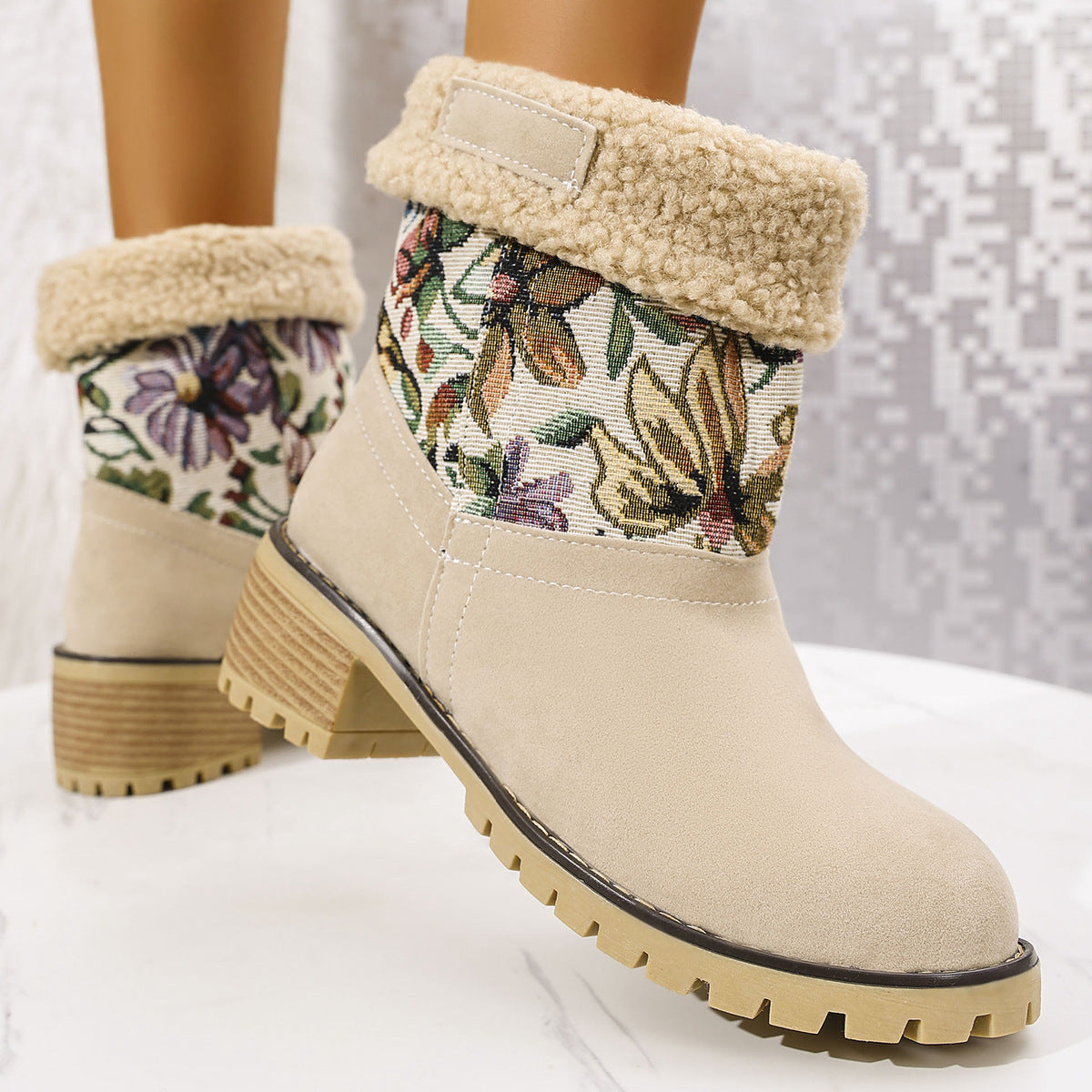 Flowers Embroidered Snow Boots