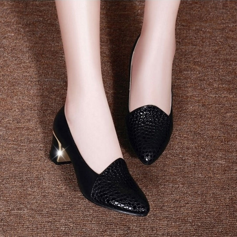 Pointed Middle Thick Heel Shoes