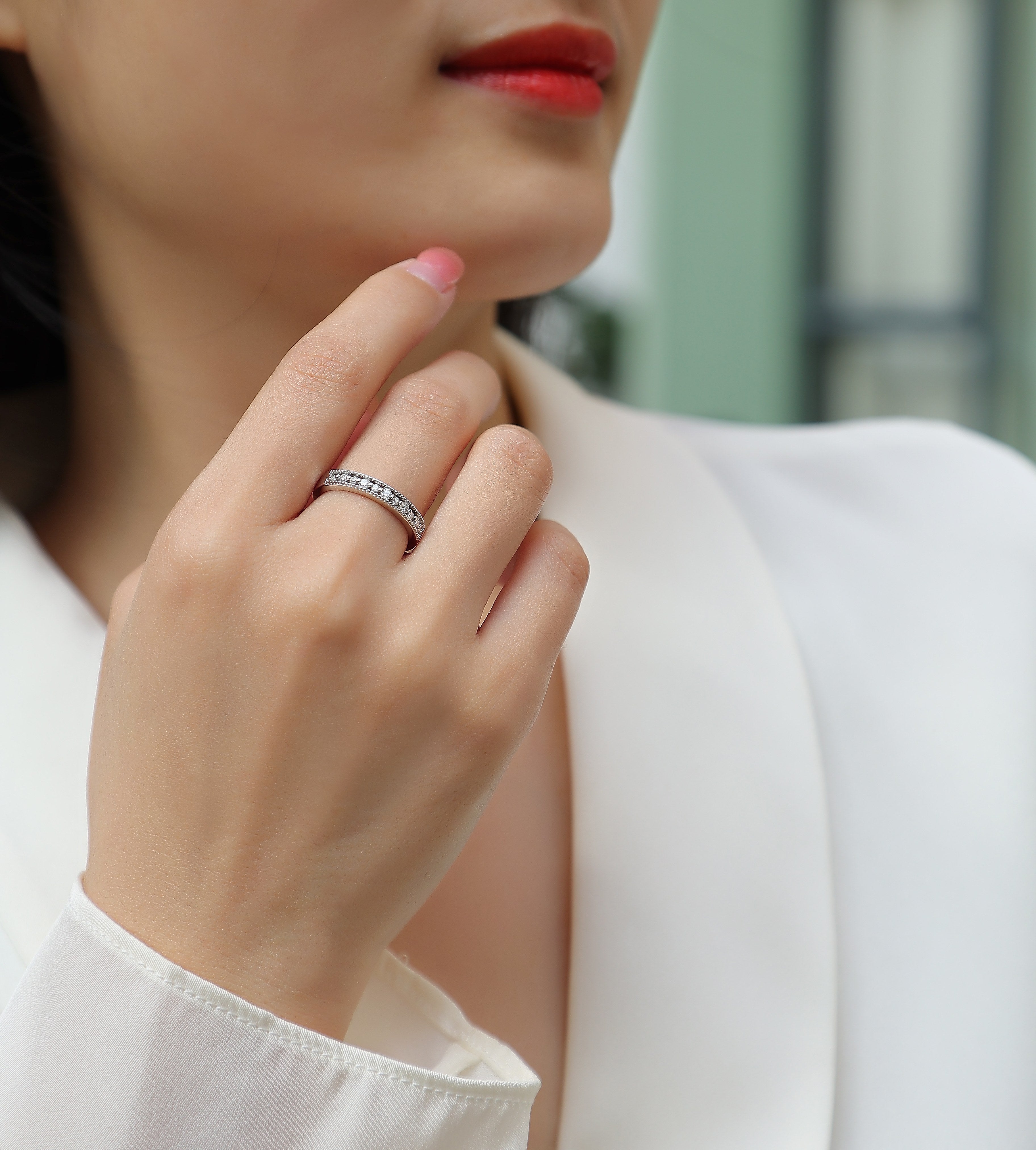 The Scenery Along The Way - A Wedding Ring Set With Top-quality Moissanite S925 Silver And Platinum-plated Diamond Can Be Inspected With A Diamond Pen