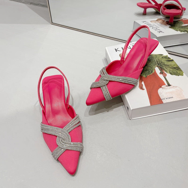 Diamond Decorations Pointed Stiletto Heel Back Strap Sandals