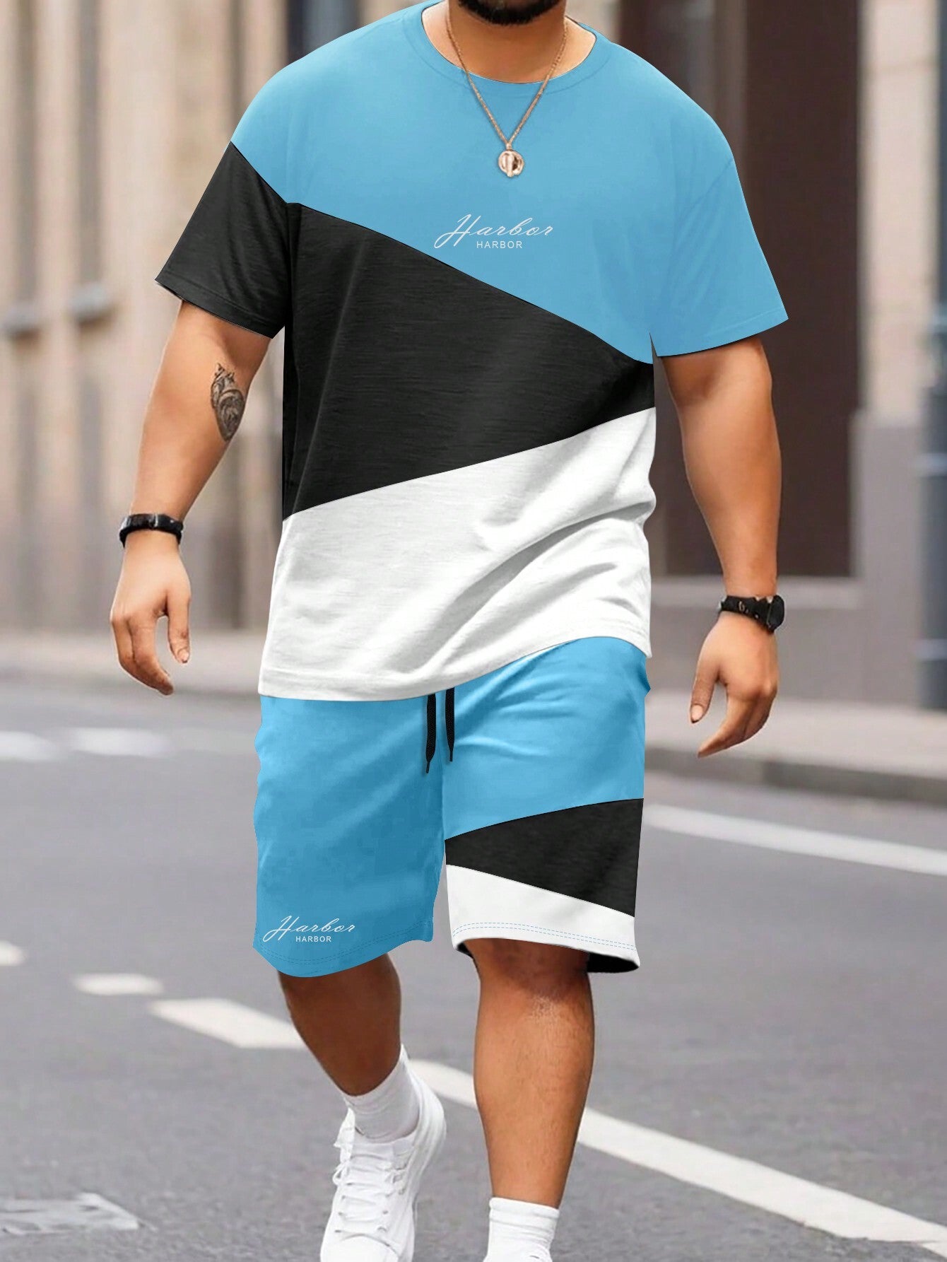 Sports Suit Short Sleeve Color Block Stitching Shorts Suit