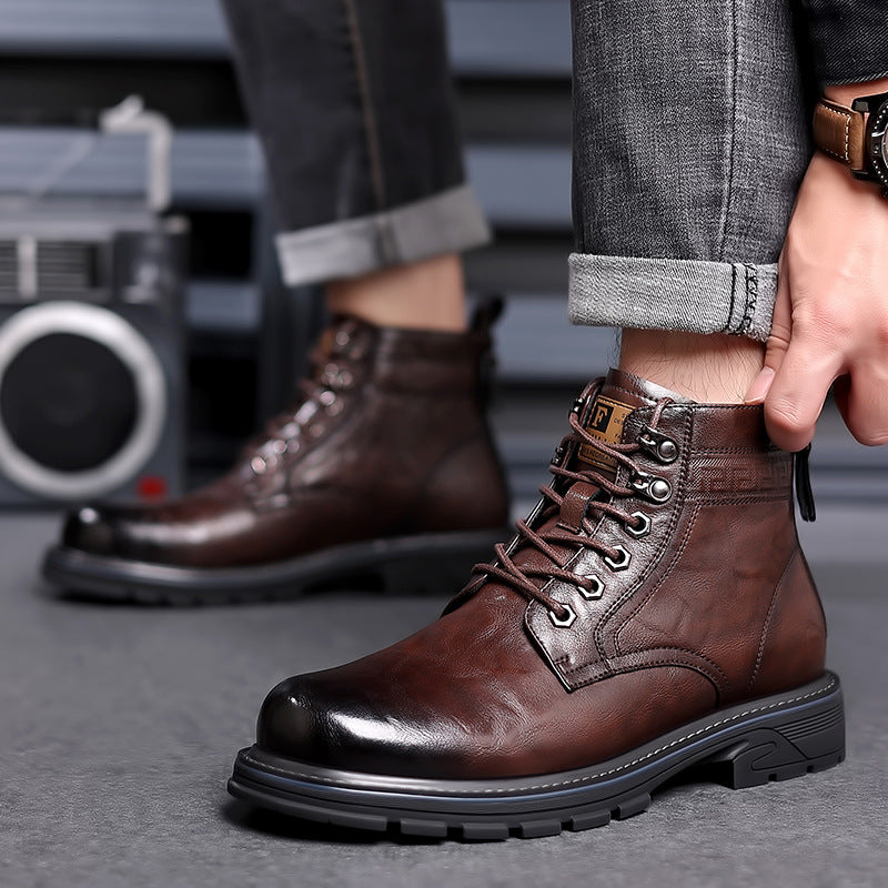 Men Fleece-lined Leather Boots