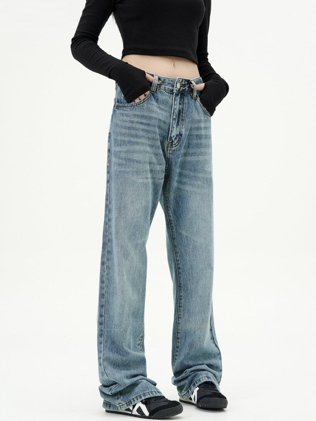 Women  Blue Straight Retro Jean