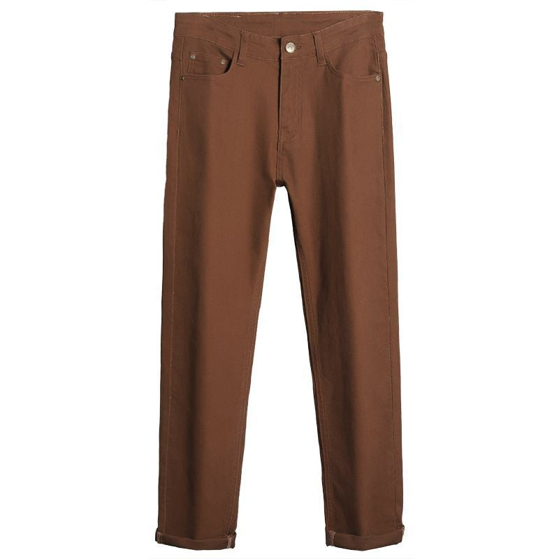 Straight Stretch Trousers Mid-high Waist Pants