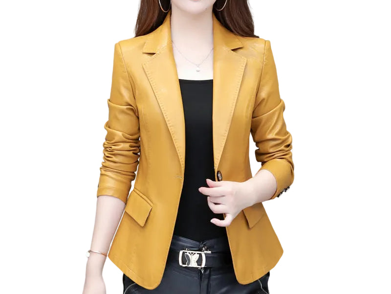 Suit collar small leather jacket