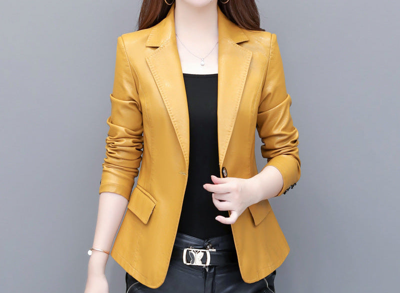 Suit collar small leather jacket