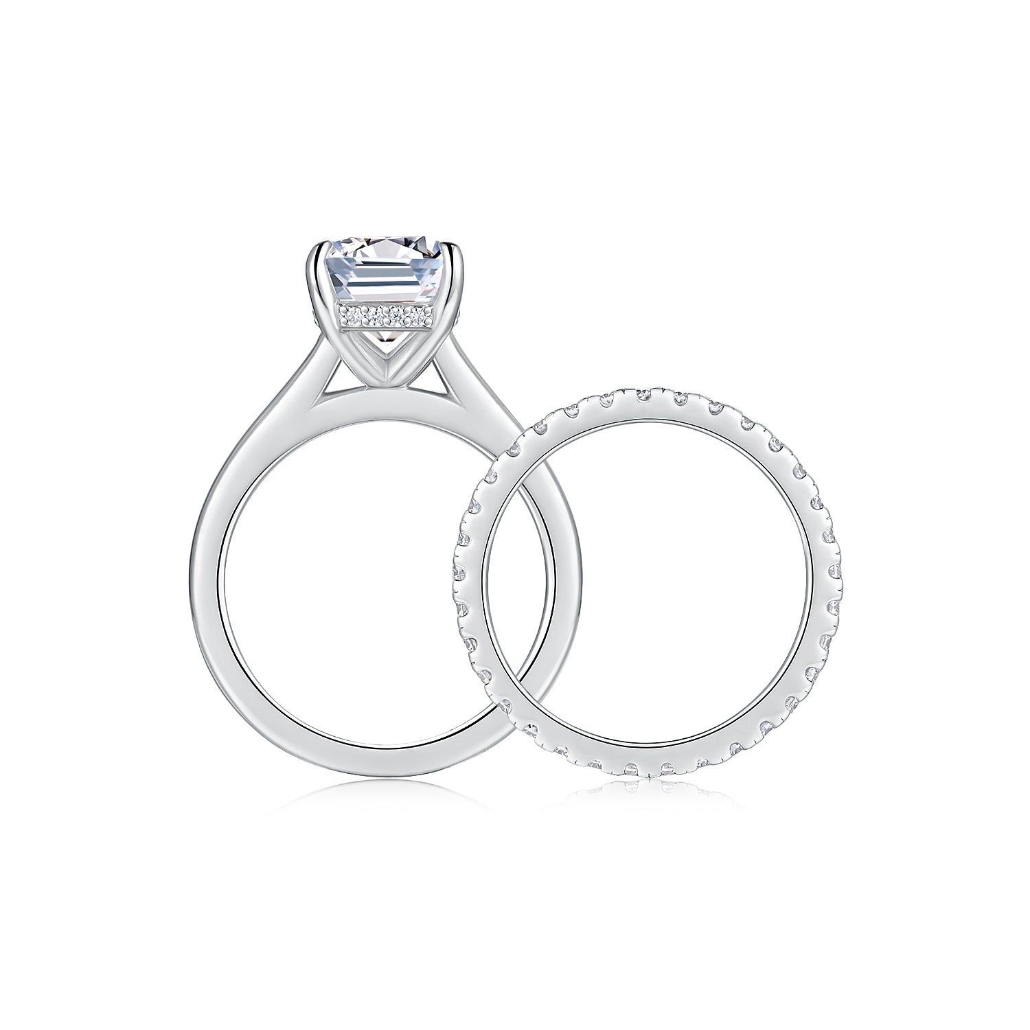 Octagonal Moissanite Double Rings Set With Top-quality Moissanite Luxury, Fashionable And Light Luxury Jewelry Silver Ring S925 Silver Plating Platinum